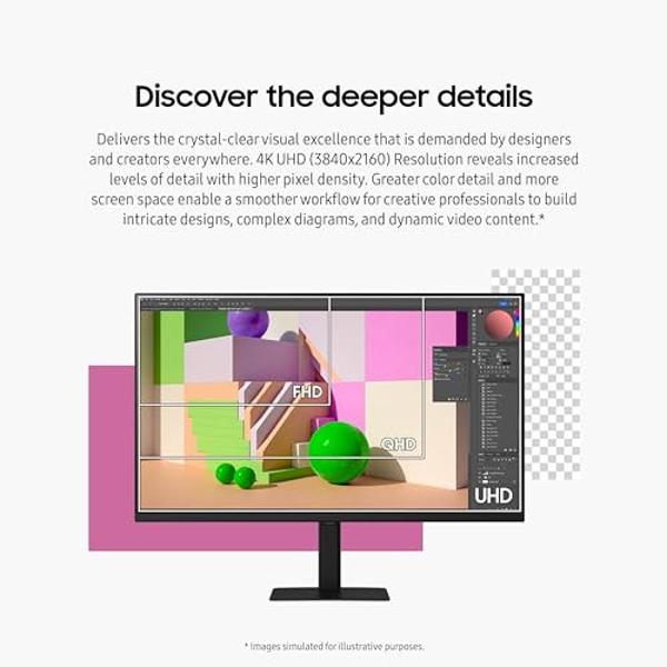 Monitor Samsung ViewFinity S7 (S70D) de 27 pulgadas, 4K UHD, HDR10, varios puertos, soporte de fácil instalación, protección ocular avanzada, LS27D702EANXGO, 2024.