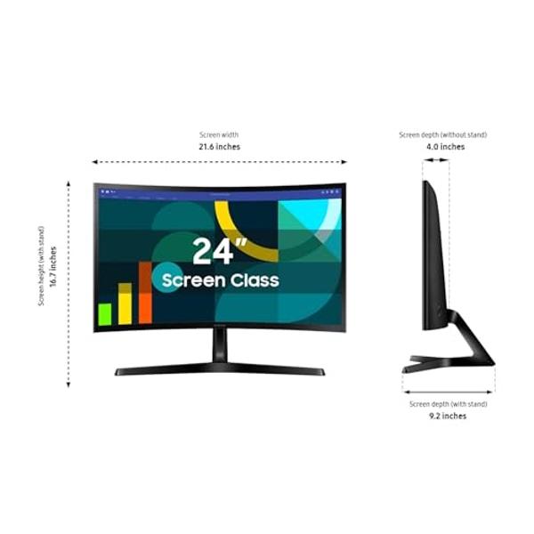 Monitor curvo Samsung Essential S3 (S36GD) de 24", FHD 1800R, 100 Hz, modo de juego, comodidad visual avanzada, puertos HDMI y D-sub, LS24D366GANXZA, 2024.