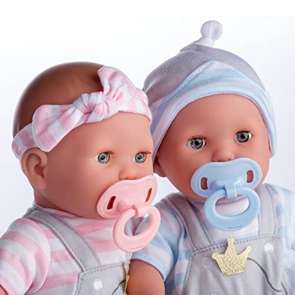 Berenguer Boutique 30050 TWINS - Muñecas bebé de cuerpo blando de 15” - Set de regalo de 12 piezas con ojos que se abren y cierran - Perfecto para niños de 2 años en adelante.