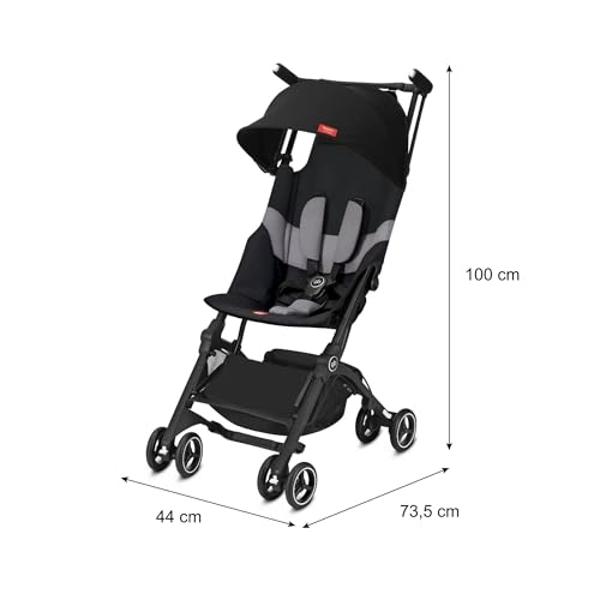 gb Pockit+ - Cochecito de viaje todoterreno, ultracompacto y ligero, con capota y asiento reclinable en terciopelo negro.