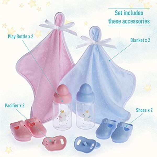 Berenguer Boutique 30050 TWINS - Muñecas bebé de cuerpo blando de 15” - Set de regalo de 12 piezas con ojos que se abren y cierran - Perfecto para niños de 2 años en adelante.