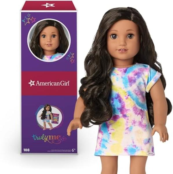 Muñeca American Girl Truly Me #122 - 18 Pulgadas, Pelo Castaño Oscuro, Ojos Marrones, Vestido De Camiseta