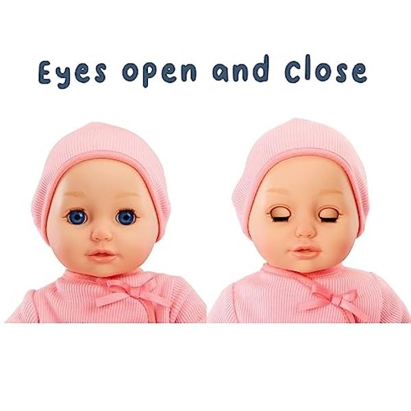 Mi primer bebé Annabell - Ojos azules: Muñeca realista de cuerpo blando para niños de 1 año en adelante, ojos que abren y cierran, muñeca con biberón.
