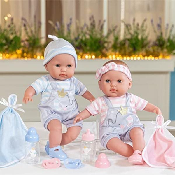 Berenguer Boutique 30050 TWINS - Muñecas bebé de cuerpo blando de 15” - Set de regalo de 12 piezas con ojos que se abren y cierran - Perfecto para niños de 2 años en adelante.