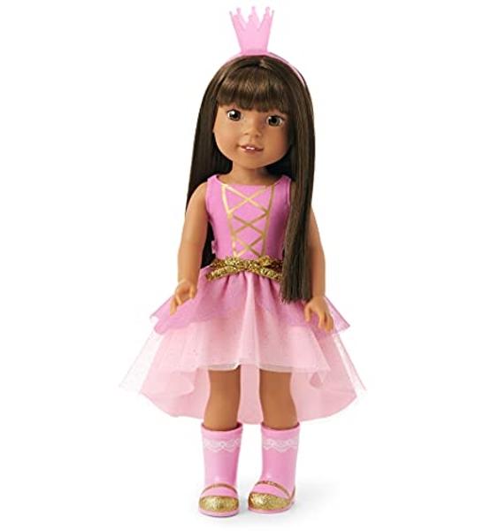 Muñeca Ashlyn WellieWishers de American Girl de 14,5 pulgadas con leotardo rosa, falda brillante, diadema y botas, para mayores de 4 años.