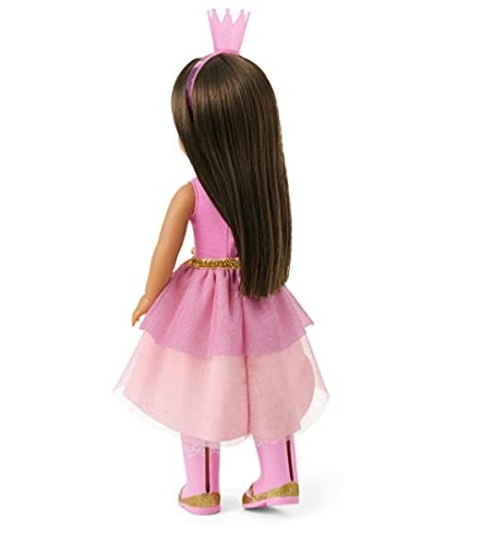 Muñeca Ashlyn WellieWishers de American Girl de 14,5 pulgadas con leotardo rosa, falda brillante, diadema y botas, para mayores de 4 años.