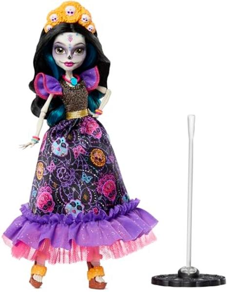 Muñeca Monster High, Skelita Calaveras Día de Muertos coleccionable con detalles tradicionales de calavera de azúcar y caléndula.