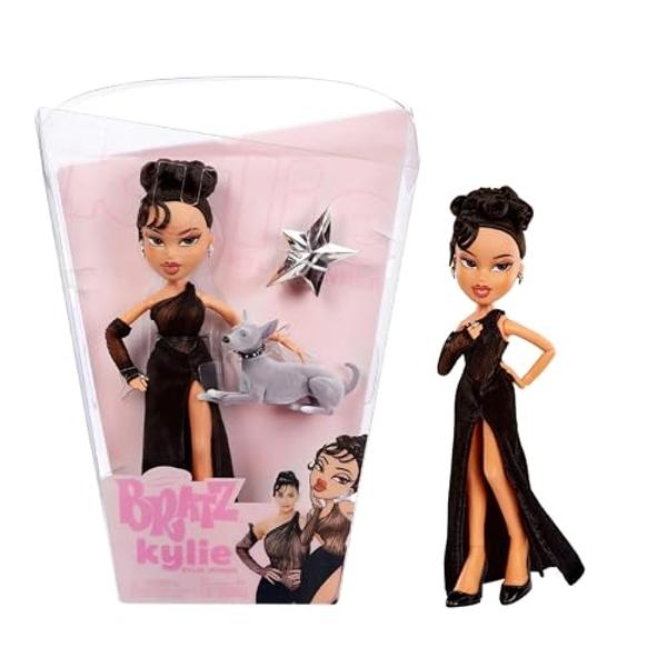 Muñeca de moda nocturna Bratz x Kylie Jenner con vestido de noche, perro y póster.
