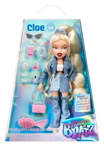 Muñeca de moda Bratz Alwayz Cloe con 10 accesorios y póster.
