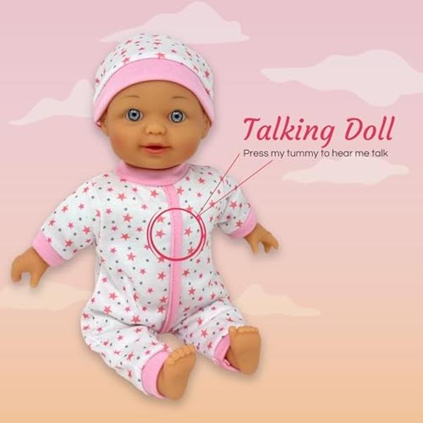 Muñecas parlantes de 30 cm para niñas de 3 años: muñeca interactiva de cuerpo blando que habla, llora, canta y ríe. Emite 24 sonidos adorables..