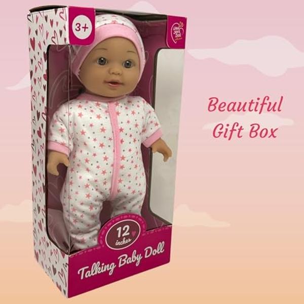 Muñecas parlantes de 30 cm para niñas de 3 años: muñeca interactiva de cuerpo blando que habla, llora, canta y ríe. Emite 24 sonidos adorables..