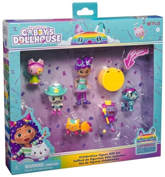 Casa de muñecas de Gabby, figuras temáticas de celebración con Gabby Girl, 5 figuras de gato, juguetes sorpresa y accesorios para casa de muñecas, juguetes para niñas y niños mayor.