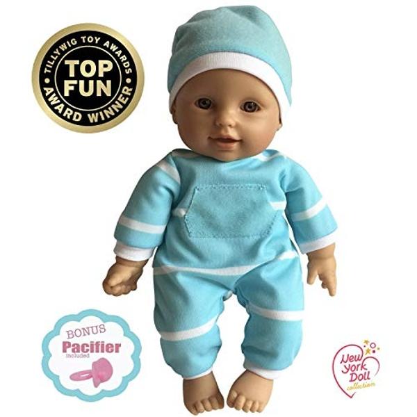 Muñeca de cuerpo blando de 28 cm de The New York Doll Collection en caja de regalo. Juguete de 28 cm para niños, niñas y bebés. Incluye chupete..