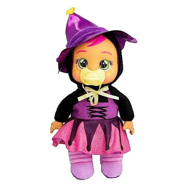 Bebés Llorones Pequeños Mimos Halloween Agatha - Muñecas de 23 cm, Lloran Lágrimas Reales, Pijama Rosa y Morado con Temática de Bruja.