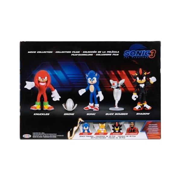 Figuras de acción de la película Sonic 3 de 2,5 pulgadas. Figura de juguete coleccionable. Paquete múltiple. Incluye Sonic Knuckles, Shadow, Buzz Bomber y Drone. Juguetes con licen.