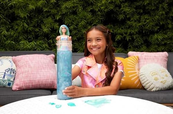 Muñeca Barbie Color Reveal y accesorios con 6 sorpresas de desempaquetado, serie Sirena con corpiño que cambia de color.