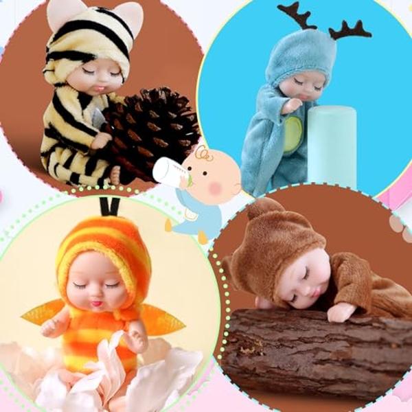 Haawooky - 10 minimuñecas de bebé realistas de 4 pulgadas con ropa de animal, lindas muñecas pequeñas para niñas, canastas de Pascua, San Valentín y cumpleaños.