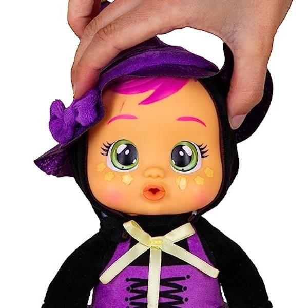 Bebés Llorones Pequeños Mimos Halloween Agatha - Muñecas de 23 cm, Lloran Lágrimas Reales, Pijama Rosa y Morado con Temática de Bruja.