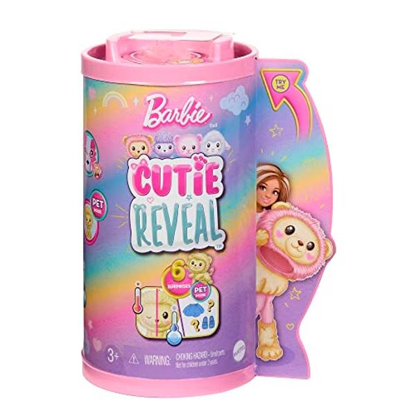 Barbie Chelsea Cutie Reveal Muñeca pequeña y accesorios, morena con disfraz de león, 6 sorpresas, cambio de color (los estilos pueden variar).