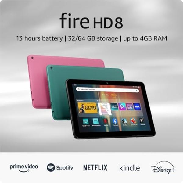 Tableta Amazon Fire HD 8, pantalla HD de 8", 3 GB de memoria, 32 GB, diseñada para entretenimiento portátil, color negro (versión 2024).