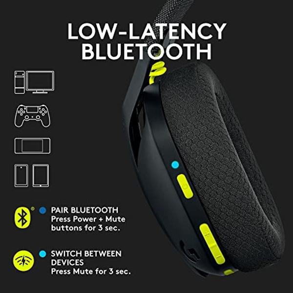 Auriculares inalámbricos para juegos Bluetooth Logitech G435 LIGHTSPEED: ligeros, micrófonos integrados, batería de 18 h, compatibles con Dolby Atmos, PC, PS4, PS5, Nintendo Switch.
