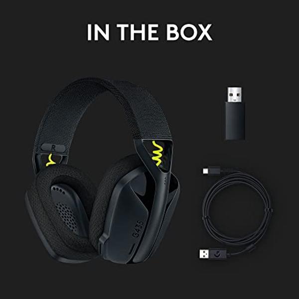 Auriculares inalámbricos para juegos Bluetooth Logitech G435 LIGHTSPEED: ligeros, micrófonos integrados, batería de 18 h, compatibles con Dolby Atmos, PC, PS4, PS5, Nintendo Switch.