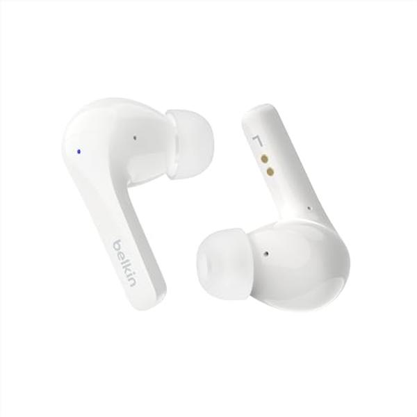 Auriculares inalámbricos Belkin SoundForm™ Motion con cancelación de ruido, estuche de carga inalámbrica y micrófono dual. Resistentes al agua IPX5, Bluetooth, para iPhone y Samsun.