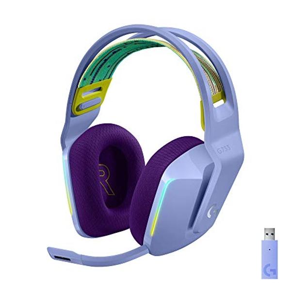 Auriculares inalámbricos para juegos Logitech G733 LIGHTSPEED con diadema de suspensión, LIGHTSYNC RGB, tecnología de micrófono Blue VO!CE y controladores de audio PRO-G - Lila.