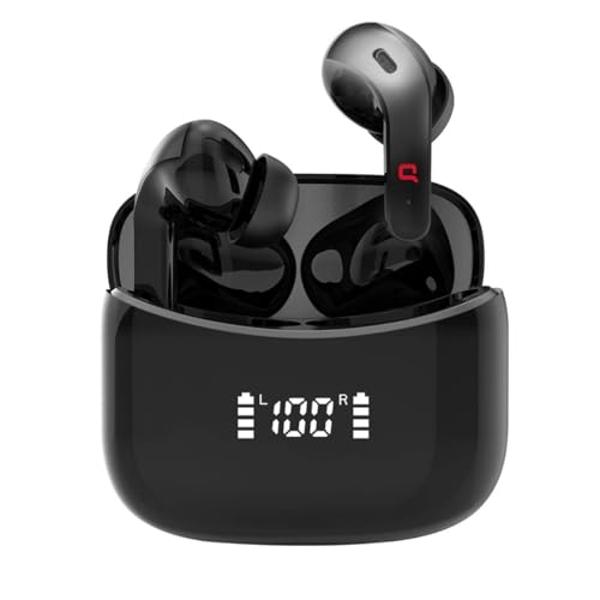 Auriculares inalámbricos Compaq QBuds, Bluetooth con sonido premium envolvente, control táctil, larga distancia (10 k), estuche de carga con pantalla LED, resistencia al sudor IPX7.