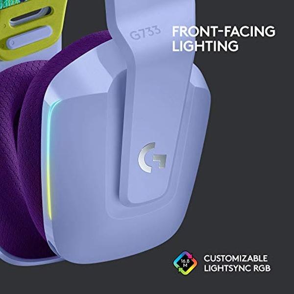 Auriculares inalámbricos para juegos Logitech G733 LIGHTSPEED con diadema de suspensión, LIGHTSYNC RGB, tecnología de micrófono Blue VO!CE y controladores de audio PRO-G - Lila.