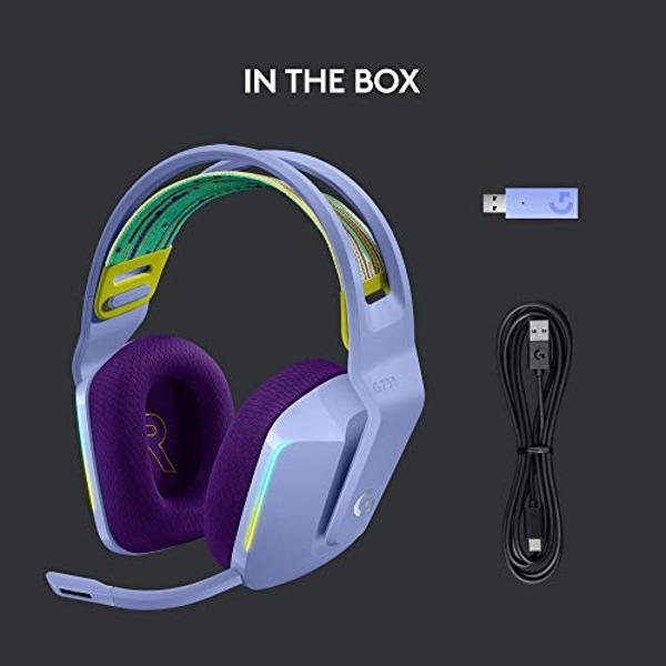 Auriculares inalámbricos para juegos Logitech G733 LIGHTSPEED con diadema de suspensión, LIGHTSYNC RGB, tecnología de micrófono Blue VO!CE y controladores de audio PRO-G - Lila.