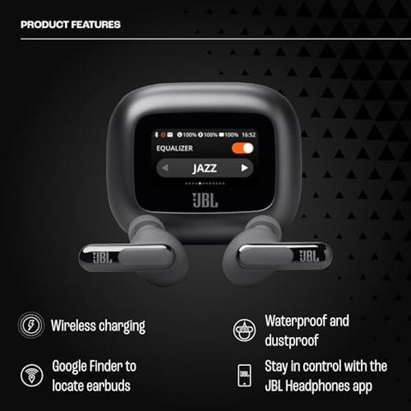 JBL Live Beam 3 - Audífonos inalámbricos con cancelación de ruido, 48 horas de reproducción, carga inalámbrica, 6 micrófonos para llamadas perfectas, conexión multipunto, resistenc.