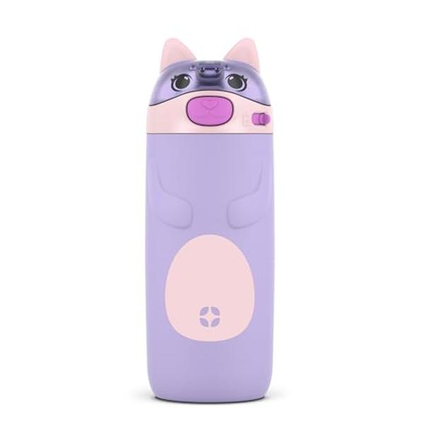 Botella de agua infantil Ello Ellies de acero inoxidable con aislamiento al vacío de 355 ml, con pajita, asa de transporte incorporada y tapa hermética para mochilas escolares, lon.