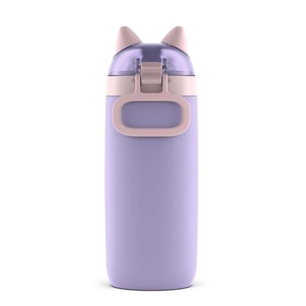 Botella de agua infantil Ello Ellies de acero inoxidable con aislamiento al vacío de 355 ml, con pajita, asa de transporte incorporada y tapa hermética para mochilas escolares, lon.