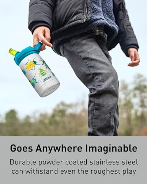 Botella de agua CamelBak Eddy+ Kids de acero inoxidable con pajita y válvula de mordida, aislada, unicornios mágicos, 355 ml.