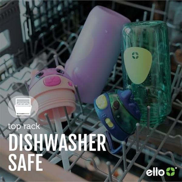 Botella de agua infantil Ello Ellies de acero inoxidable con aislamiento al vacío de 355 ml, con pajita, asa de transporte incorporada y tapa hermética para mochilas escolares, lon.