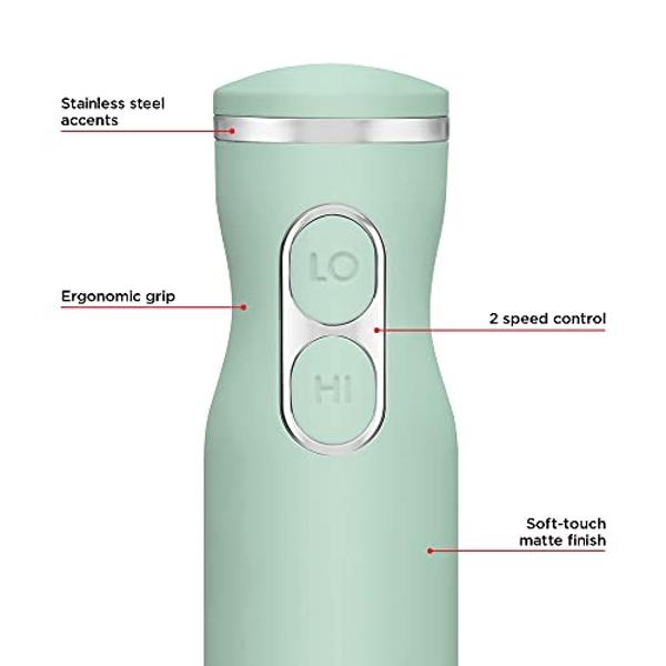 Batidora de mano Chefman con cuchillas de acero inoxidable, potente batidora eléctrica de 2 velocidades para picar hielo, ideal para preparar purés, batidos, salsas y sopas..