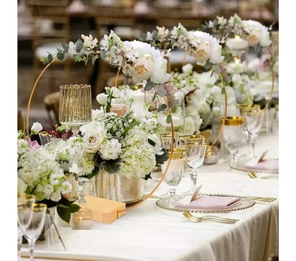 15 pzs Centro De Mesa Con Forma De Aro Floral Metal Boda 30cm