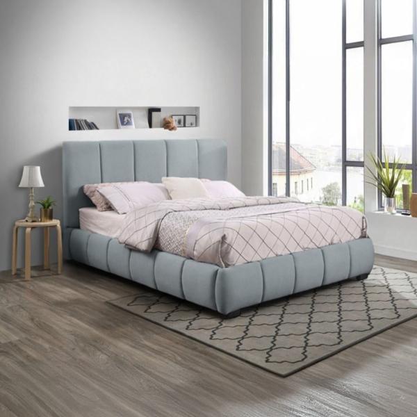 Ilios Innova | Base King Size con Cabecera, Sistema Hidráulico para Almacenamiento y Tapizado en Lino Azul.