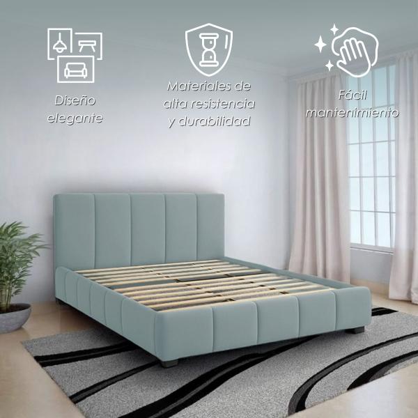 Ilios Innova | Base King Size con Cabecera, Sistema Hidráulico para Almacenamiento y Tapizado en Lino Azul.