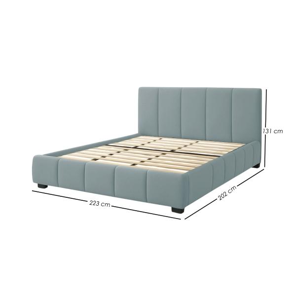 Ilios Innova | Base King Size con Cabecera, Sistema Hidráulico para Almacenamiento y Tapizado en Lino Azul.