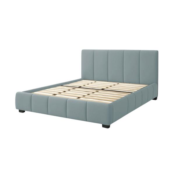 Ilios Innova | Base King Size con Cabecera, Sistema Hidráulico para Almacenamiento y Tapizado en Lino Azul.