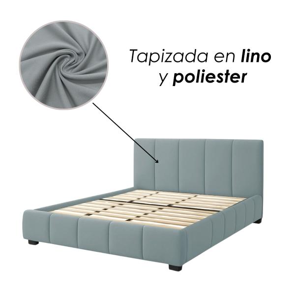 Ilios Innova | Base King Size con Cabecera, Sistema Hidráulico para Almacenamiento y Tapizado en Lino Azul.