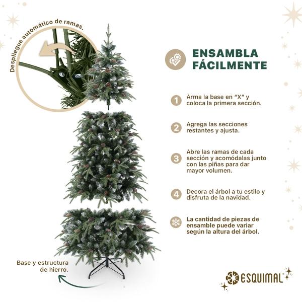 Árbol de Navidad Tipo Lápiz 2.5m 1386  Ramas Pino Navideño. (Verde Nevado con piñas)  ESQUIMAL