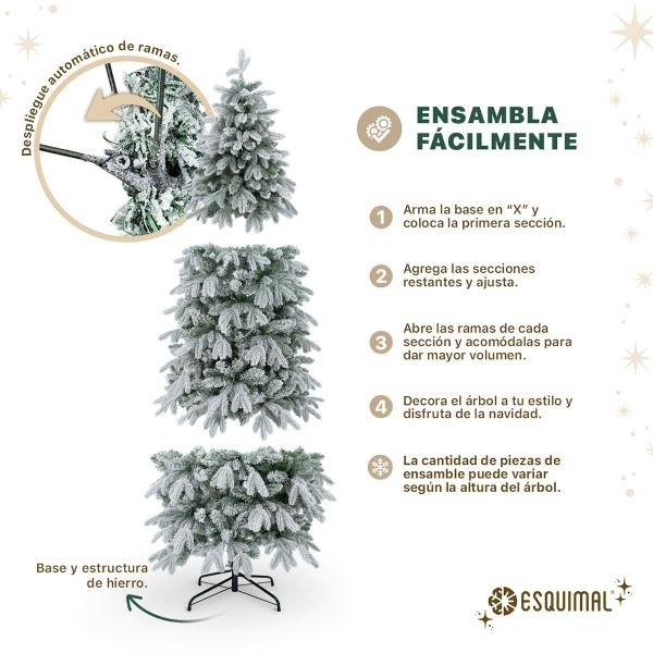 Árbol de Navidad Tipo Lápiz  2.2  900 Ramas  Pino Navideño. (Verde Nevado Premium) ESQUIMAL