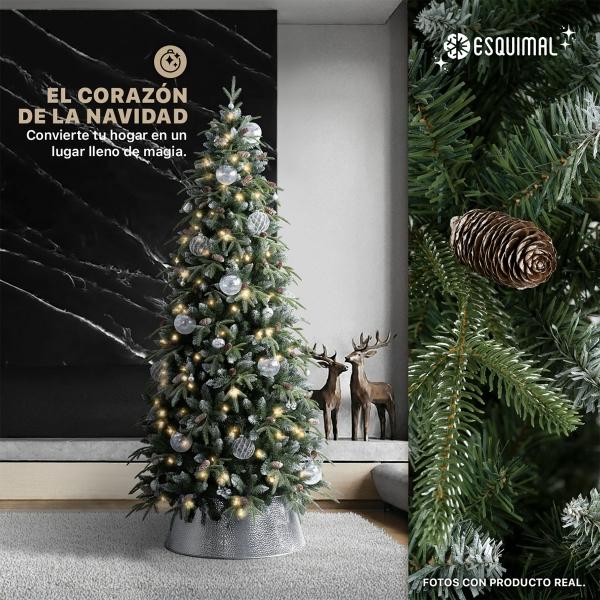 Árbol de Navidad Tipo Lápiz 2.5m 1386  Ramas Pino Navideño. (Verde Nevado con piñas)  ESQUIMAL