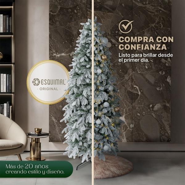 Árbol de Navidad Tipo Lápiz  2.2  900 Ramas  Pino Navideño. (Verde Nevado Premium) ESQUIMAL