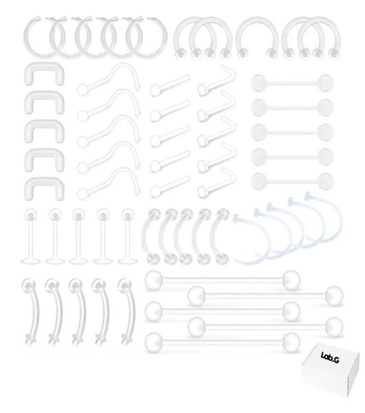 60 pzs Piercing Transparentes Para Nariz, Cartílago, Ombligo