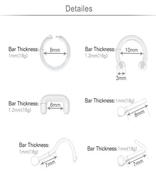 60 pzs Piercing Transparentes Para Nariz, Cartílago, Ombligo