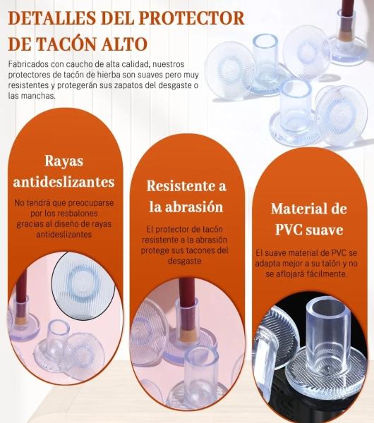 "15 Pares Protector De Tacones Jardin Cubre Tacon Antidesliza Transparentes y Negros "